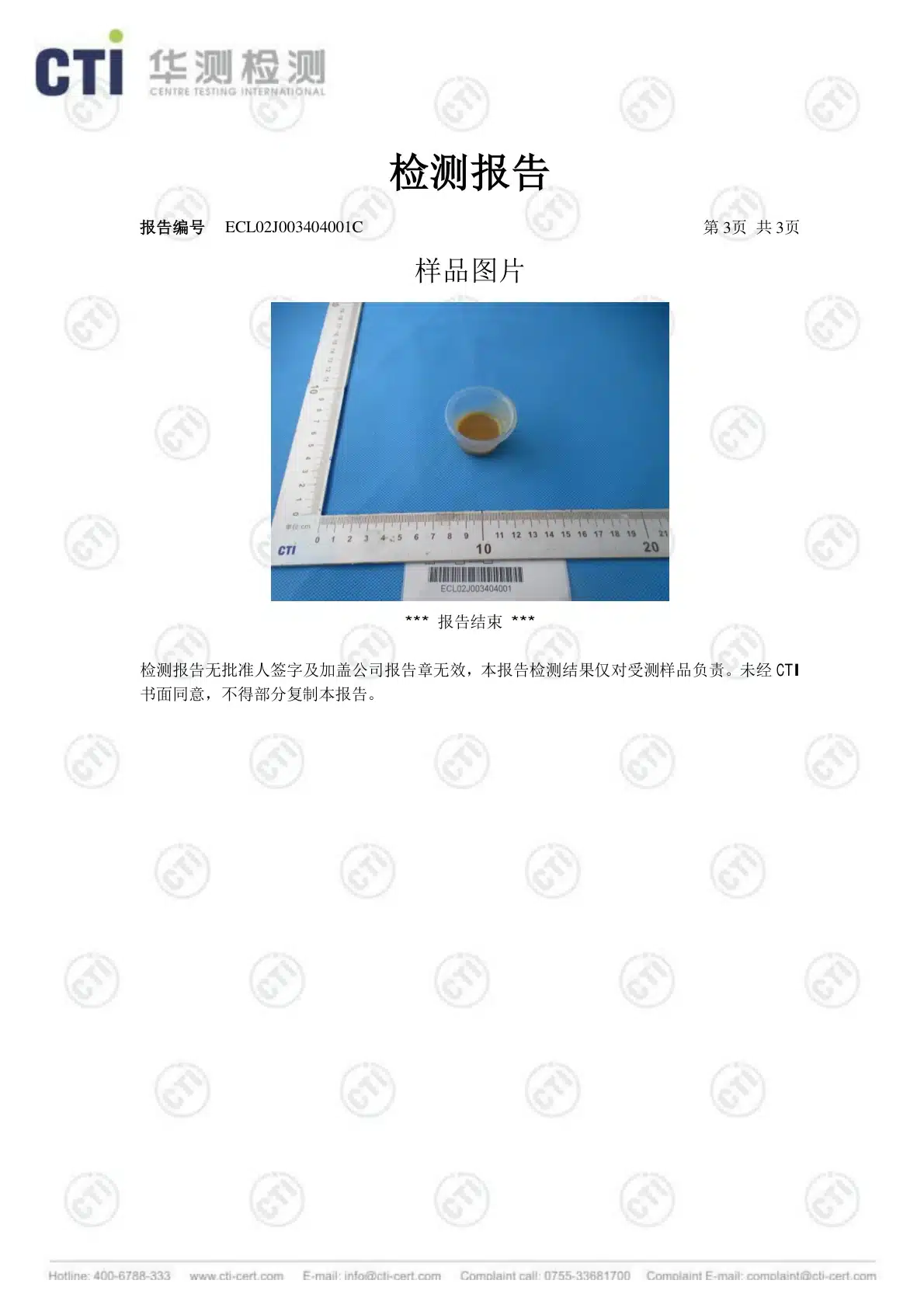 2017年木蜡油甲醛检测报告预览图