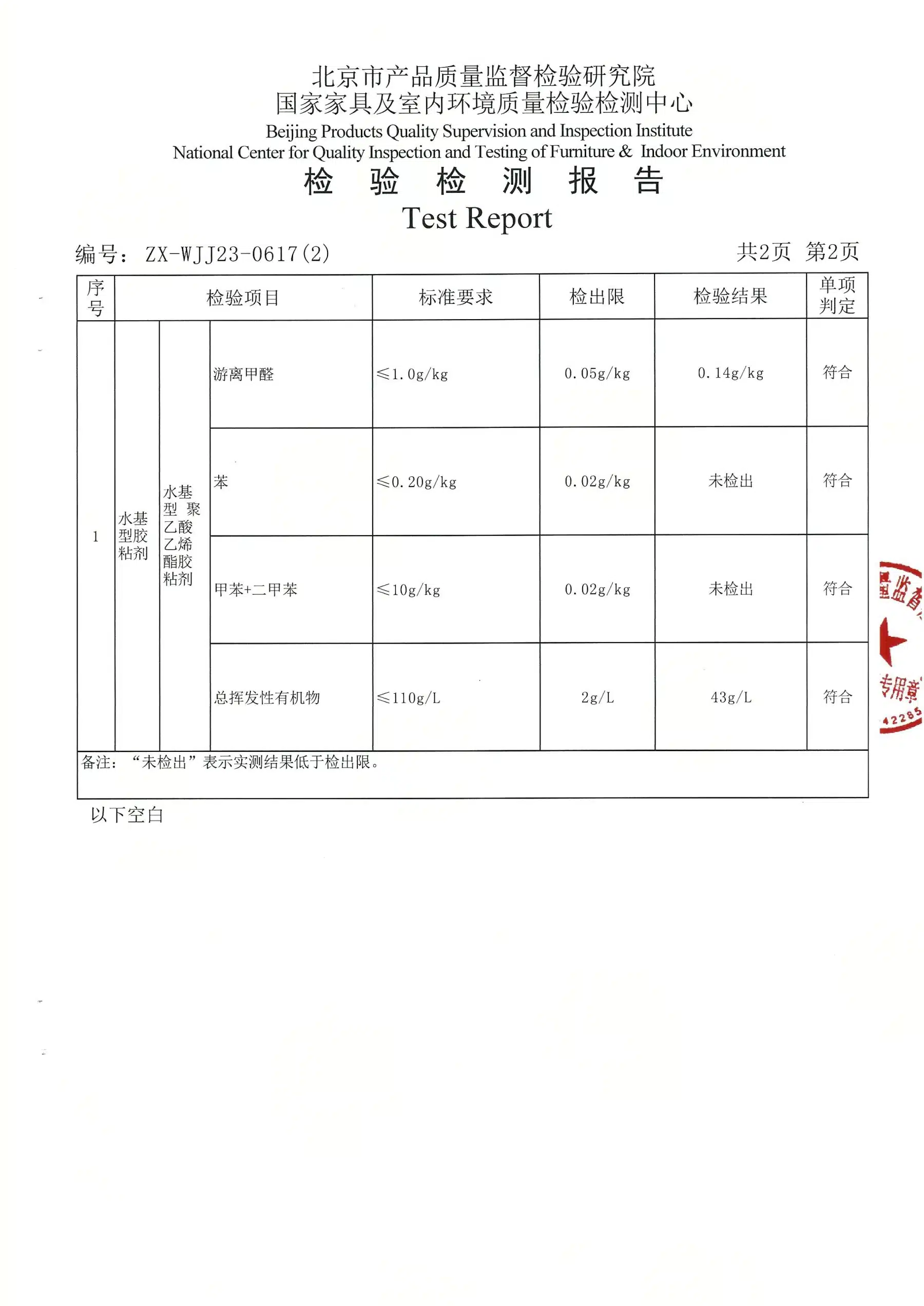 2023年汉高拼板胶检测报告预览图